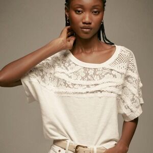 ANTHROPOLOGIE Pilcro Lace Torn White Tee Size M NEW WITH TAG